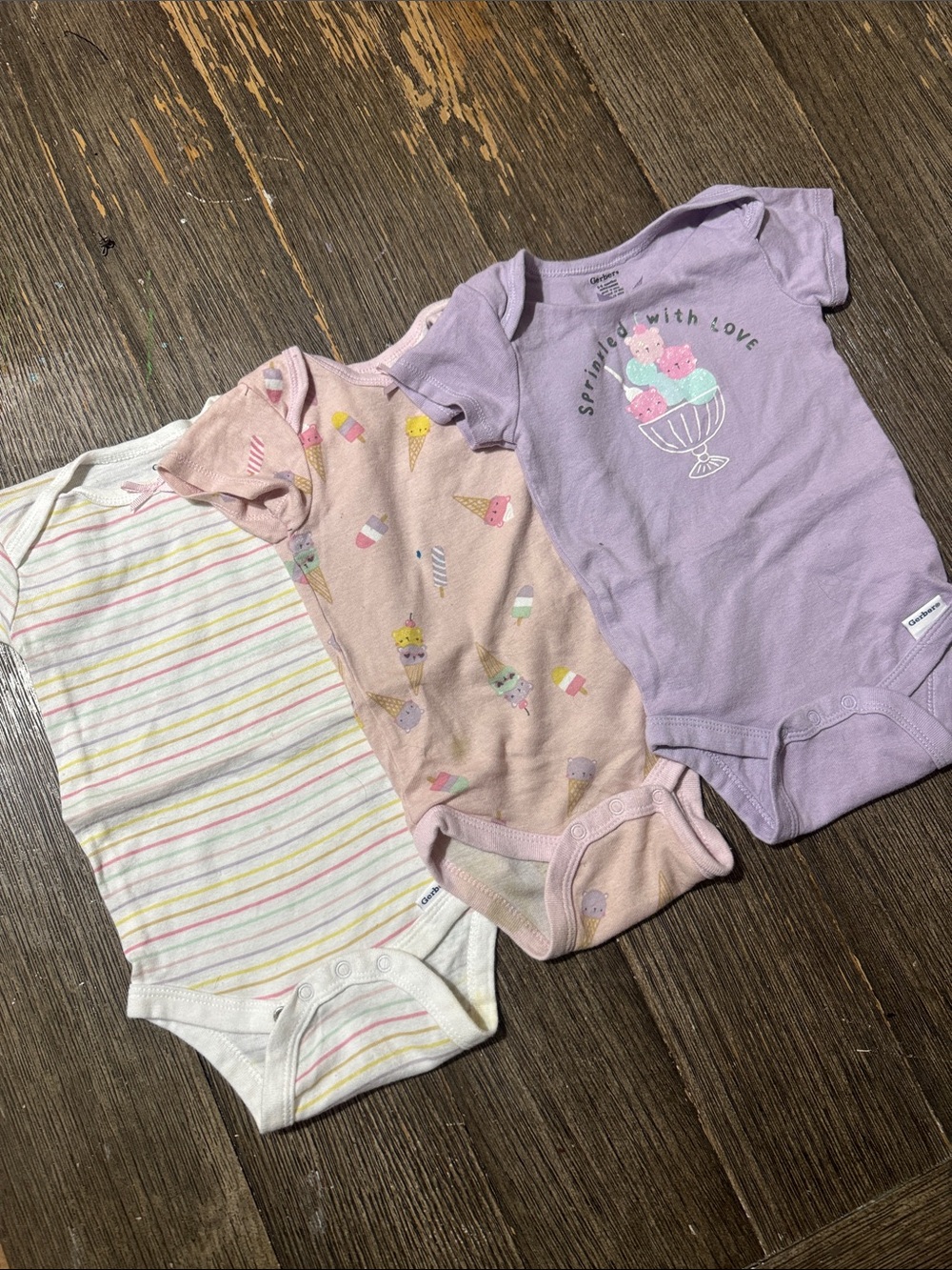 Gerber 6-9M Baby Girl Bodysuit Bundle | 3-Pack Ice Cream & Spring